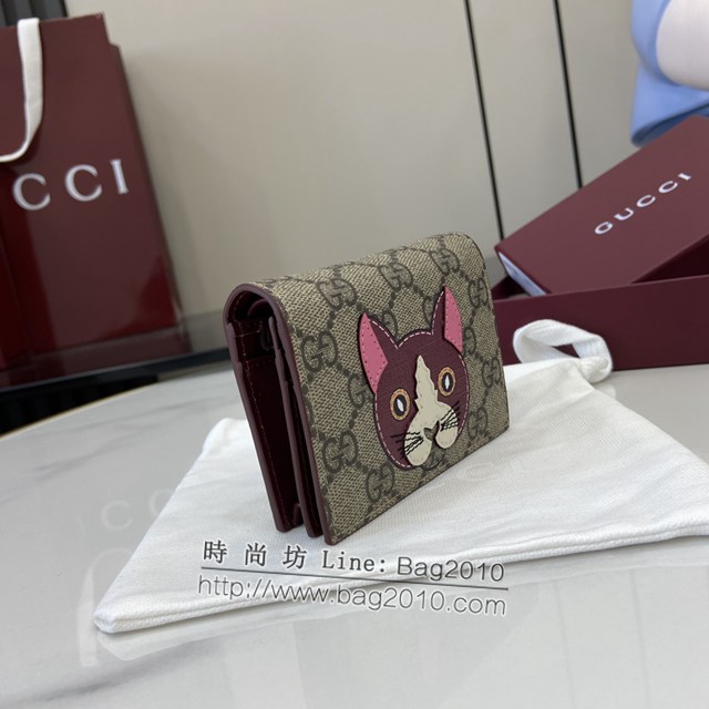 Gucci專櫃古馳最新款飾小紅貓細節GG迷你錢包 jh2025型號：818767